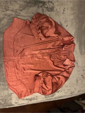 Gigio Rose Pink Mauve Button-Up Puff Sleeve Blouse